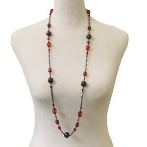 Red Acrylic Dark Metal Beaded Chain Necklace Light Weight